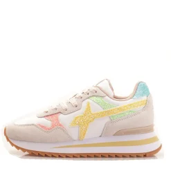 Scarpe Donna W6YZ Sneakers Yak-W. in Suede Glitter e Nylon colore White Pink e Yellow