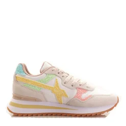 Scarpe Donna W6YZ Sneakers Yak-W. in Suede Glitter e Nylon colore White Pink e Yellow